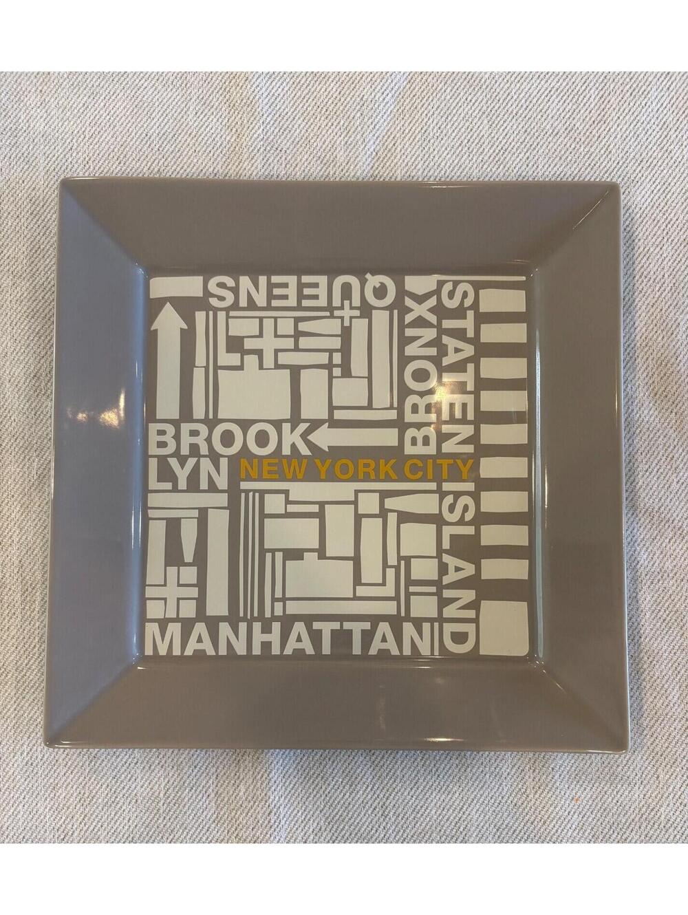 RARE 12" Fishs Eddy NYC 5 Boroughs 12 INCH Square Serving Platters - Pair